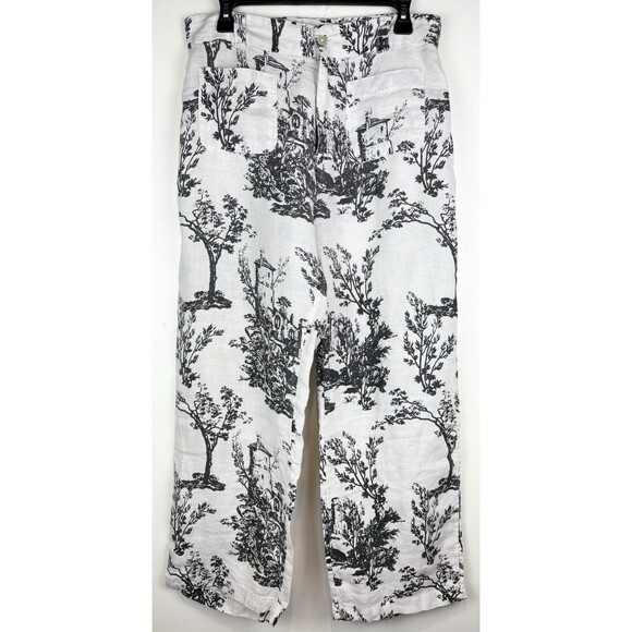 JOIE Pants - Joie Wide Leg Cropped 100% Linen Toile Black Pants, Size 10